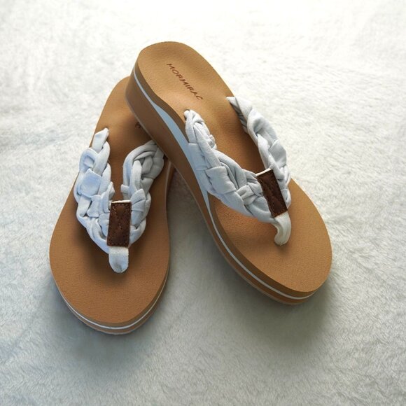 Mormirac Platform‎ Braided Flip Flop Sandals White Size 7 Comfy Beach Casual - Picture 1 of 6